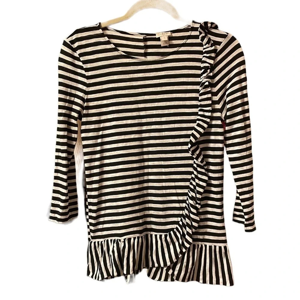 J.CREW STRIPED RUFFLE LONG SLEEVE SHIRT